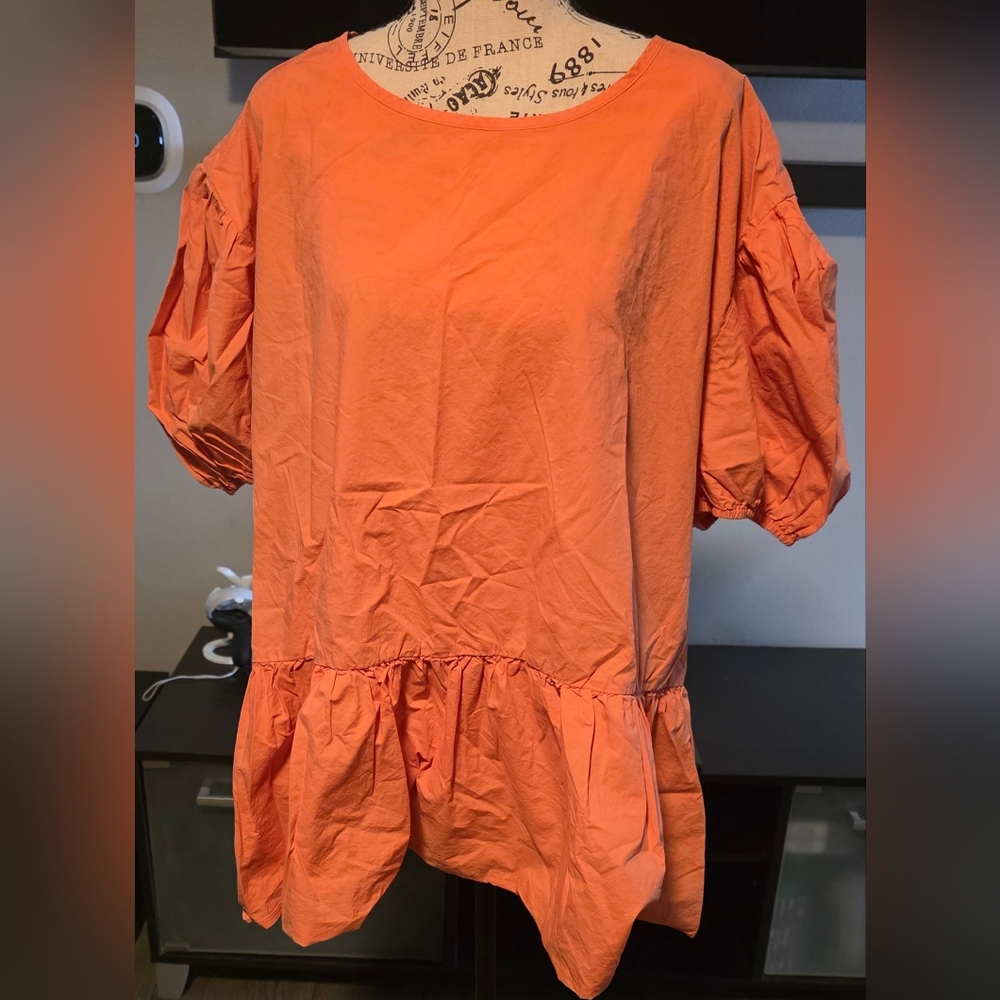 Women's Plus Size 3X Orange Short Sleeve Ruffle Detail Peplum Top Shirt Blouse